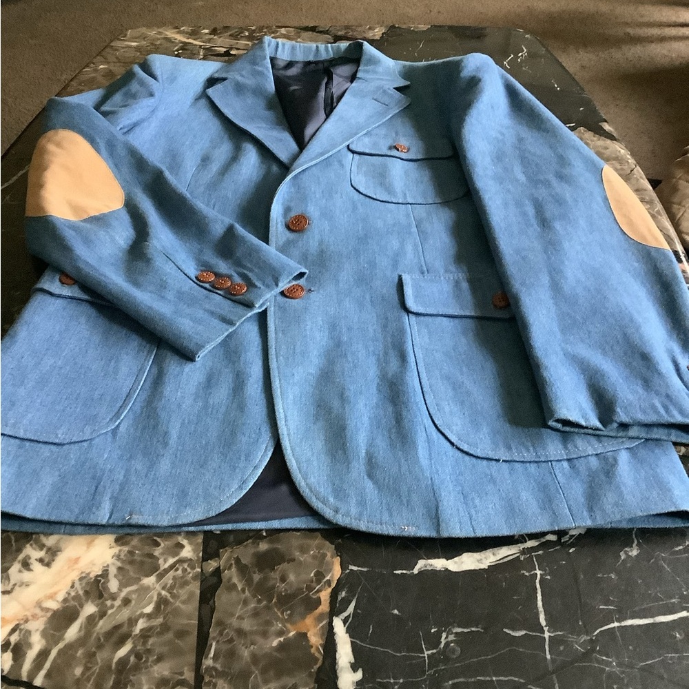 Vintage Montgomery Wards men’s denim blazer with suede elbow patches size 40R